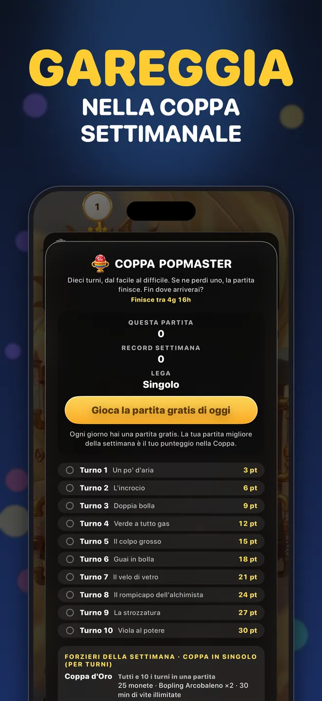 Gareggia nella coppa settimanale