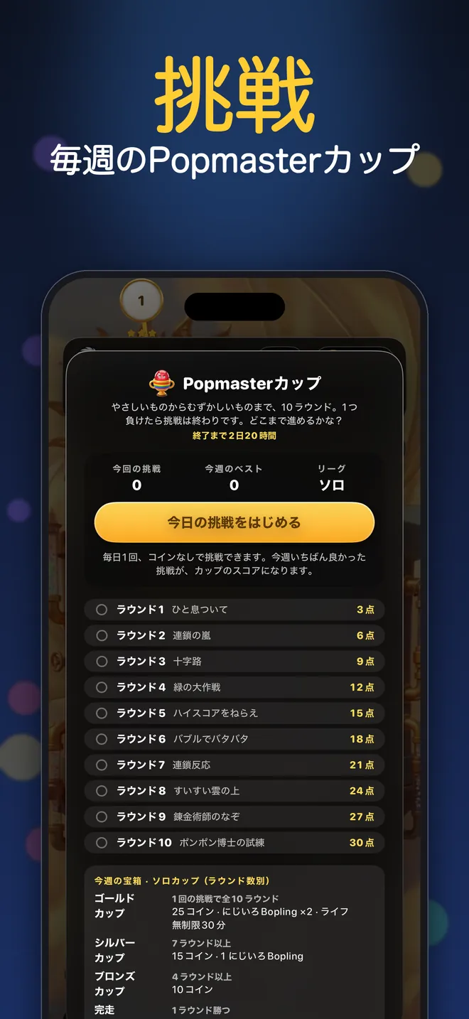 挑戦：毎週のPopmasterカップ